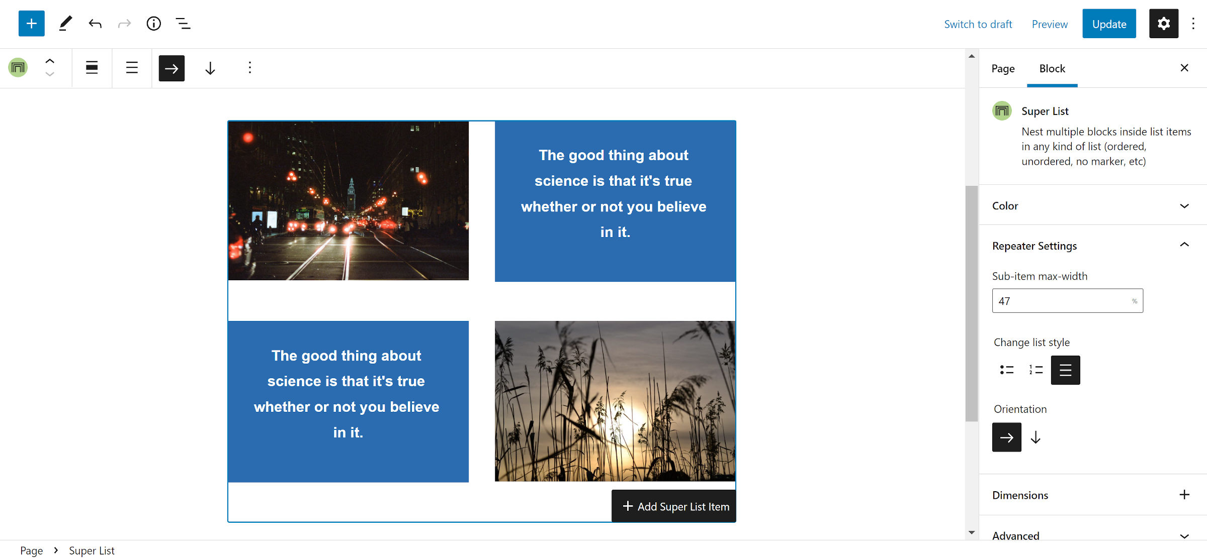 Nesting and Grids: Super List Block Supercharges Lists in WordPress ...